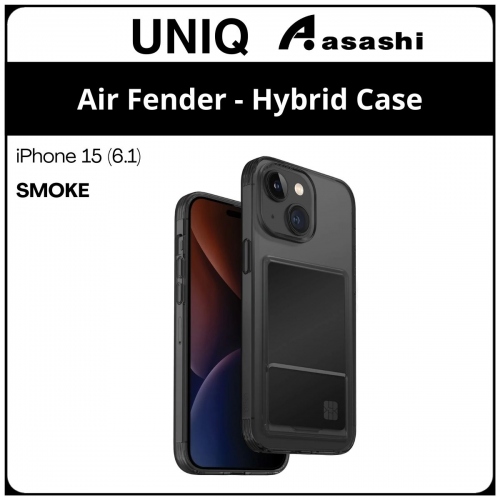 (85112) Uniq Air Fender ID iPhone 15 (6.1) Hybrid Case - Smoke (No Warranty)