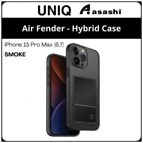 (85587) Uniq Air Fender ID iPhone 15 Pro Max (6.7) Hybrid Case - Smoke (No Warranty)