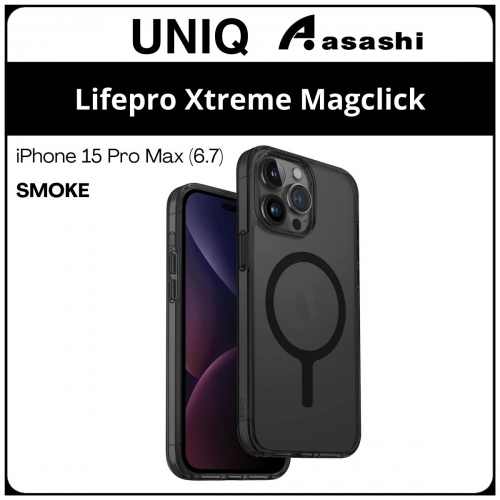 (85617) Uniq Magclick Charging Lifepro Xtreme iPhone 15 Pro Max (6.7) Hybrid Case - Smoke (No Warranty)