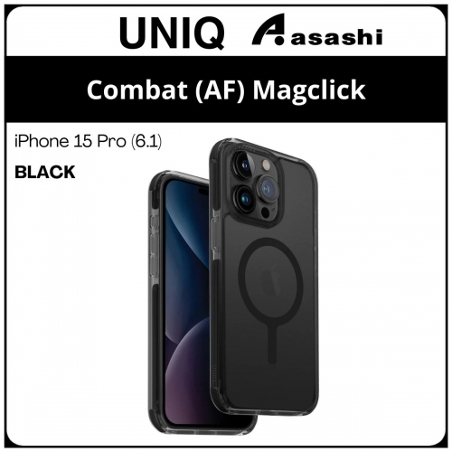 (85372) Uniq Magclick Charging Combat (AF) iPhone 15 Pro (6.1) Hybrid Case - Black (No Warranty)