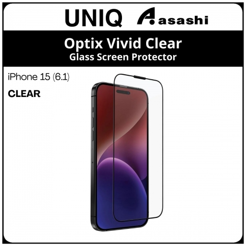 (85884) Uniq Vivid Clear iPhone 15 (6.1) Optix Glass Screen Protector - Clear