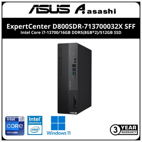 Asus ExpertCenter D800SDR-713700032X SFF Commercial Desktop (Intel Core i7-13700/16GB DDR5(8GB*2)/512GB SSD/Intel UHD Graphic/Wifi+BT/Keyboard & Mouse/Win11Pro/3YrOSS)