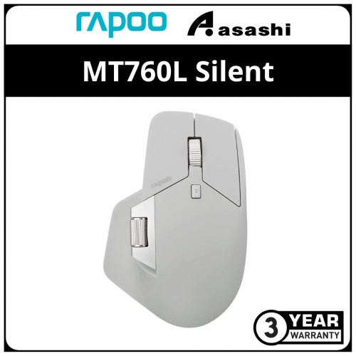 Rapoo MT760L Silent (White) Rechargeable Multi-mode Wireless & Bluetooth Mouse - 3Y