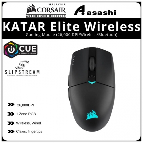 Corsair KATAR ELITE Wireless + Bluetooth Rechargeable Gaming Mouse w/ SLIPSTREAM