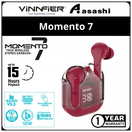 Vinnfier Momento 7 (Maroon) True Wireless Stereo Earbud - 1Y