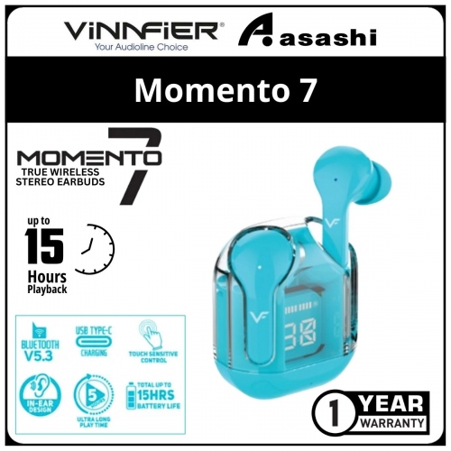 Vinnfier Momento 7 (Blue) True Wireless Stereo Earbud - 1Y