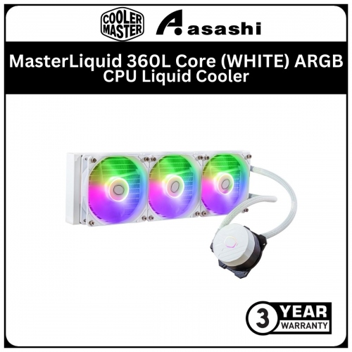 Cooler Master MasterLiquid 360L Core (WHITE) ARGB CPU Liquid Cooler (LGA1700 Ready) - 3 Years Warranty