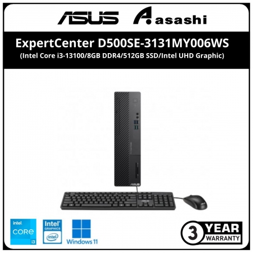 Asus ExpertCenter D500SE-3131MY006WS Consumer Desktop-(Intel Core i3-13100/8GB DDR4/512GB SSD/Intel UHD Graphic/Office H&S/Win11Home/USB KB & Mouse/3yr Onsite)