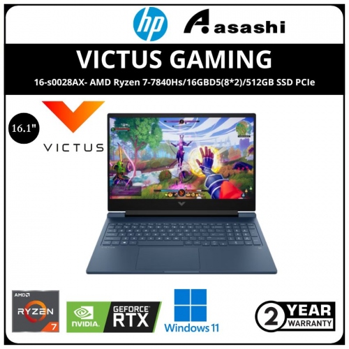 HP Victus Gaming 16-s0028AX Notebook-7Z718PA-(AMD Ryzen 7-7840Hs/16GBD5(8*2)/512GB SSD PCIe/NV RTX4070 8GB Graphic/16.1