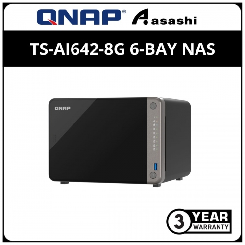 Qnap TS-AI642-8G 6-Bay NAS System (8-Core ARM Cortex 1.8GHz - 2.2Ghz, 8GB, 1 X 2.5GbE, 2 X Gigabit, 2 X USB 3.2 Gen 2, 2 X USB 2.0, HDMI 1.4b X 2)