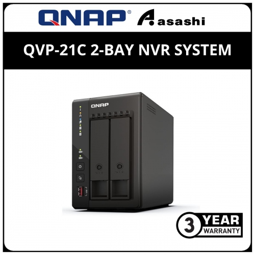 Qnap QVP-21C 2-Bay NVR System (Intel Celeron J6412 4-Core/4-thread Processor, burst up to 2.6GHz, 8GB, 2 X 2.5GbE, 2 X USB 3.2 Gen 2, 2 X USB 2.0, 2 X HDMI 1.4b)