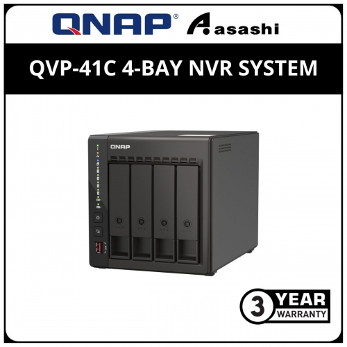 Qnap QVP-41C 4-Bay NVR System (Intel Celeron J6412 4-Core/4-thread Processor, burst up to 2.6GHz, 8GB, 2 X 2.5GbE, 2 X USB 3.2 Gen 2, 2 X USB 2.0, 2 X HDMI 1.4b)
