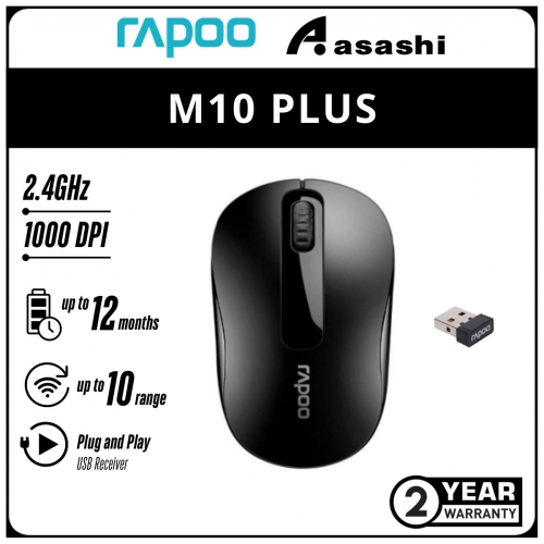 Rapoo M10 PLUS (Black) Wireless Mouse - 3Y