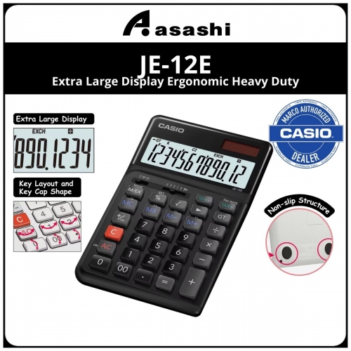 Casio JE-12E-BK Extra Large Display Ergonomic Heavy Duty Calculator (Black)