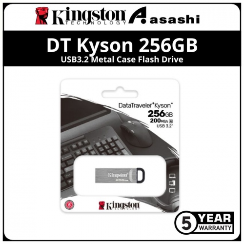 Kingston DT Kyson 256GB USB3.2 Metal Case Flash Drive - Up to 200MB/s Read Speed, 60MB/s Write Speed