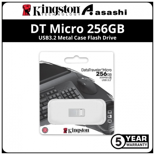 Kingston DT Micro 256GB USB3.2 Metal Case Flash Drive - Up to 200MB/s Read Speed
