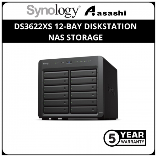 Synology DS3622XS 12-Bay Diskstation NAS Storage (Intel Xeon D-1531 6-Core 2.2 up to 2.7Ghz, 16GB DDR4 ECC , 2 x 10GbE, 2 x 1GbE)
