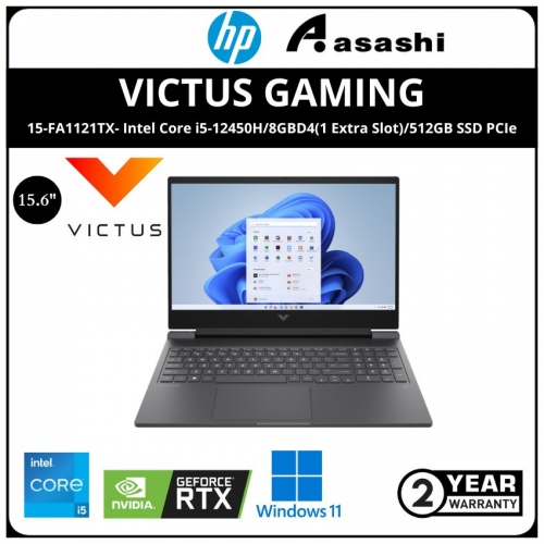 HP Victus Gaming Laptop 15-FA1121TX - 95S63PA- (Intel Core i5-12450H/8GBD4(1 Extra Slot)/512GB SSD PCIe/NV RTX2050 4G/No ODD/15.6