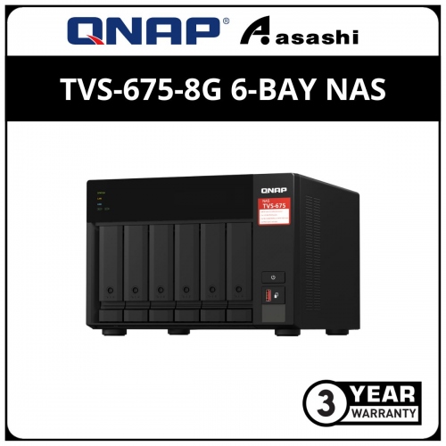 Qnap TVS-675-8G 6-Bay NAS Storage (ZhaoXin KX-U6580 8-core 2.5GHz processor, 8GB DDR4, 2x USB Type A Gen 1, 2 x USB Type A Gen 2 2 x 2.5 GbE)