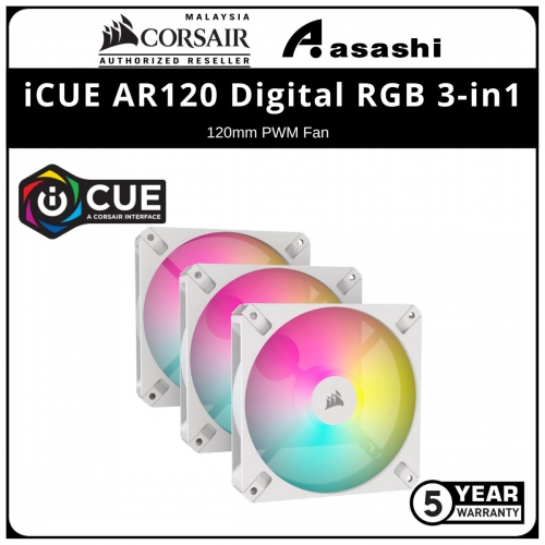 Corsair iCUE AR120 Digital RGB 3-in1 (White) 120mm PWM Fan - 1850RPM