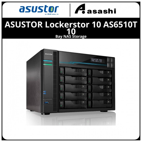 ASUSTOR Lockerstor 10 AS6510T 10-Bay NAS Storage (Intel Atom C3538 2.1GHz Quad-Core Processor, 2 X M.2 NVMe SSD Slot, 2 X 10GbE Port, 2 x 2.5GbE Port, 8GB RAM DDR4)