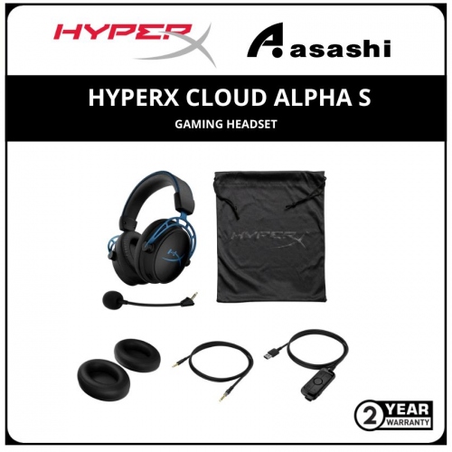 HP HyperX Cloud Alpha S - Blue+Black (50mm Dual Chamber Driver) Gaming Headset (4P5L3AA)- come with Additional cloth ear cushionTravel Bag + Advanced AudioControl Box - 2 Years Warranty