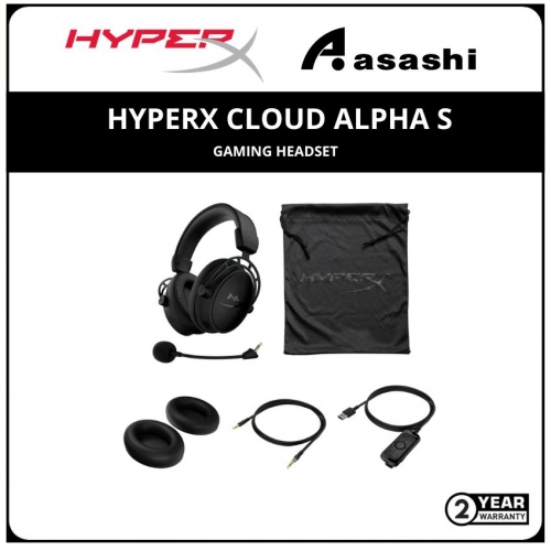 HP HyperX Cloud Alpha S - Black (50mm Dual Chamber Driver) Gaming Headset (4P5L2AA)- come with Additional cloth ear cushionTravel Bag + Advanced AudioControl Box - 2 Years Warranty
