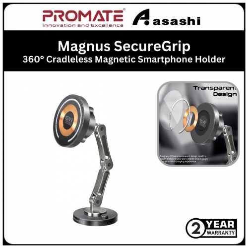 Promate Magnus SecureGrip™ 360° Cradleless Magnetic Smartphone Holder with Triaxial Height Ajustable Mount