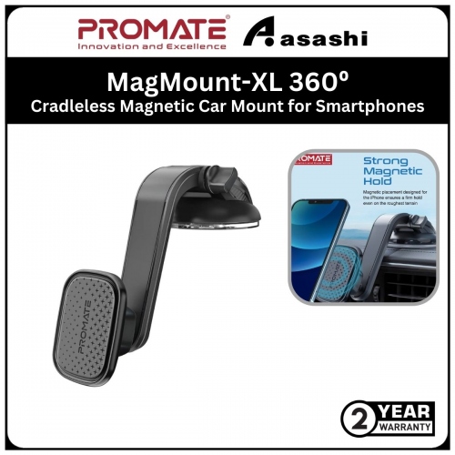 Promate MagMount-XL 360⁰ Cradleless Magnetic Car Mount for Smartphones with Metal Ring & Rectangular Plate included