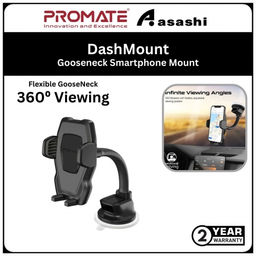 Promate DashMount Anti-Slip Secure Gooseneck Smartphone Mount with 360⁰ Viewing & Flexible GooseNeck