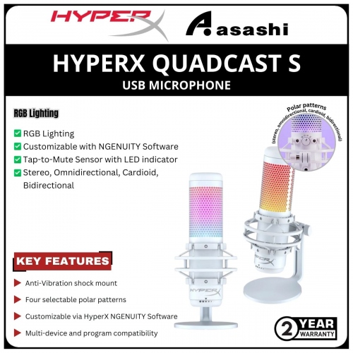 HP HyperX Quadcast S White RGB-(519P0AA) 2 Years Warranty