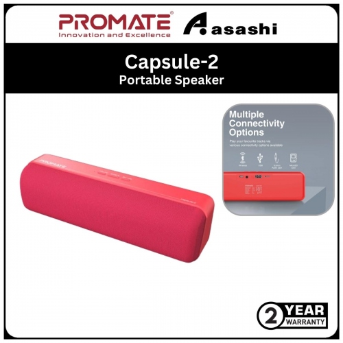 Promate Capsule-2 High Definition 6W Portable Speaker with 4 Hour Playback time - Red