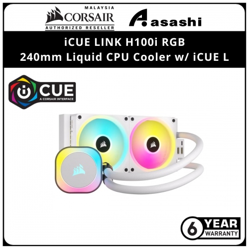Corsair iCUE LINK H100i RGB (White) 240mm Liquid CPU Cooler w/ iCUE LINK System Hub