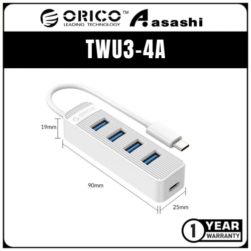 ORICO TWU3-4A (White) 4 port USB3.0 Hub with TypeC 5V2A - 15cm