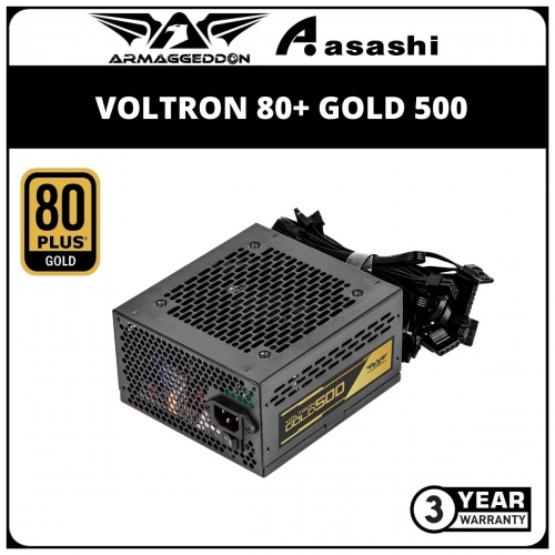 Armaggeddon Voltron 80+ Gold 500 500W, Flat Cable, Non-Modular Power Supply (3 Years Warranty)