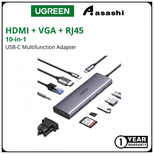 Ugreen HUB USB-C 9-en-1 Vers 3*USB 3.0 + HDMI + VGA + RJ45 + TF +