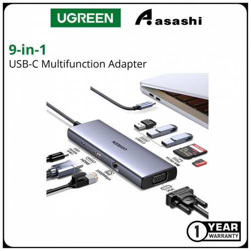 UGREEN USB-C 9IN1 DOCKING 3*USB-A 3.0+HDMI 4K@30HZ+VGA+RJ45 GIGABIT+SD/TF+PD