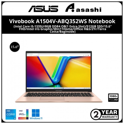 Asus Vivobook A1504V-ABQ352WS Notebook-(Intel Core i5-1335U/8GB DDR4 OB(1 Extra Slot)/512GB SSD/15.6