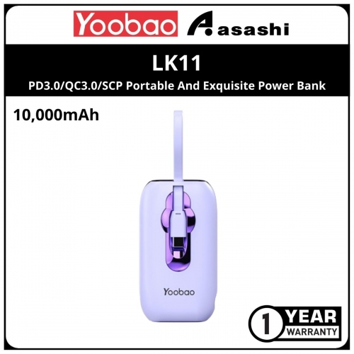 Yoobao LK11 10000mAh PD3.0/QC3.0/SCP Portable And Exquisite Power Bank - Purple (1 yrs Limited Hardware Warranty)