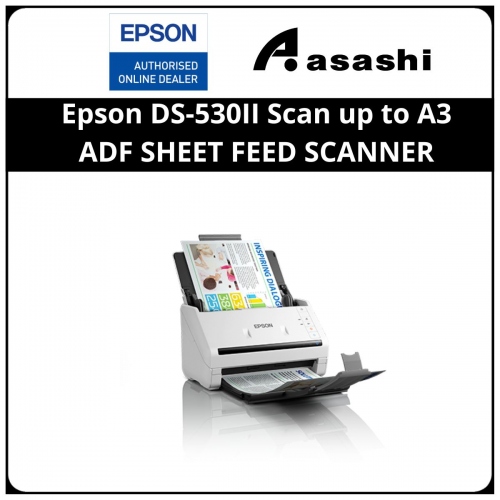 Epson DS-530II Scan up to A3, Duplex, 35ppm/70ipm(200/300dpi), CIS, USB 3.2 Gen 1, 50 sheets ADF SHEET FEED SCANNER