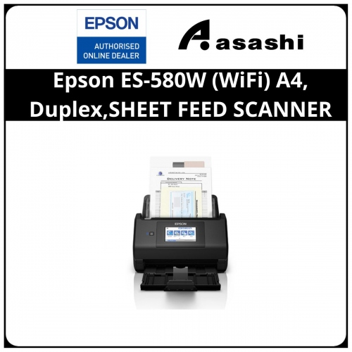 Epson ES-580W (WiFi) A4, Duplex, 35ppm/70ipm(300 dpi), 100 sheets ADF,4k daily duty cycle, paper and dirt
protection, 4.3' Touch LCD Panel, USB, WiFi Direct SHEET FEED SCANNER