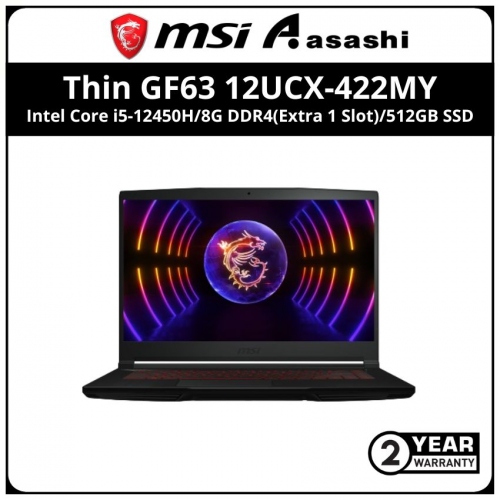 MSI Thin GF63 12UCX-422MY Gaming Notebook-(Intel Core i5-12450H/8G DDR4(Extra 1 Slot)/512GB SSDNvidia /RTX2050 4GD5 Graphic/15.6