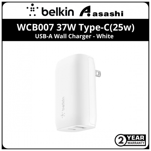 Belkin WCB007 37W Type-C(25w) & USB-A Wall Charger - White (2years Limited Hardware Warranty)