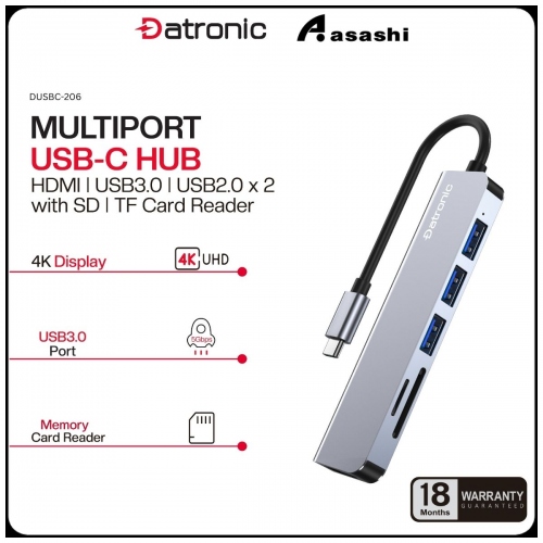 Datronic DUSBC-206 6in1 USB-C to HDMI / USB3.0 / USB2.0 x 2/ SD / TF