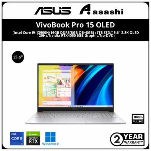 Asus Vivobook Pro 15 OLED Notebook-K6502V-UMA114WS-(Intel Core i9-13900H/16GB DDR5(8GB OB+8GB) /1TB SSD/15.6