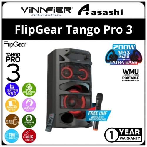 Vinnfier FlipGear Tango Pro 3WMB (200W) Portable Bluetooth Wireless Karaoke Speaker KTV Speaker with 1 Wireless UHF Mic - 1Y