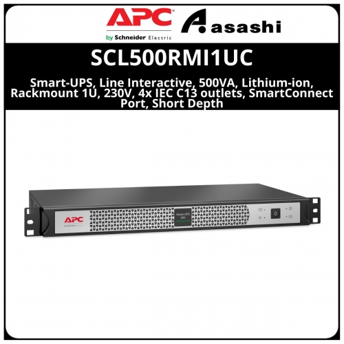 APC Smart-UPS, Line Interactive, 500VA, Lithium-ion, Rackmount 1U, 230V, 4x IEC C13 outlets, SmartConnect Port, Short Depth