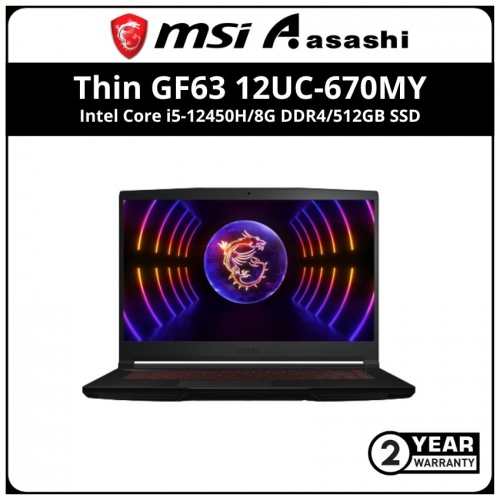 MSI Thin GF63 12UC-670MY Gaming Notebook-(Intel Core i5-12450H/8G DDR4/512GB SSD/Nvidia RTX3050 4GD6 Graphic/15.6
