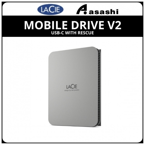 2TB LACIE MOBILE DRIVE V2 USB-C WITH RESCUE (MOON SILVER)(STLP2000400)