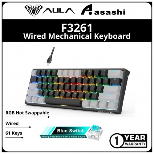 DEMO - AULA F3261 61 Keys (Grey Black / Blue Switch) RGB Hot Swappable Wired Mechanical Keyboard